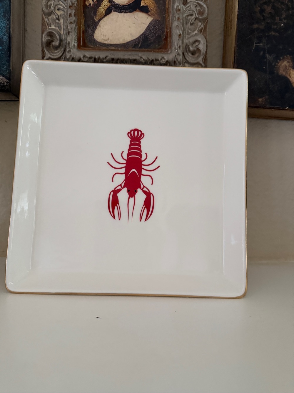Mark & Graham Lobster Trinket Tray Catchall Dish – White Porcelain with Gold Rim